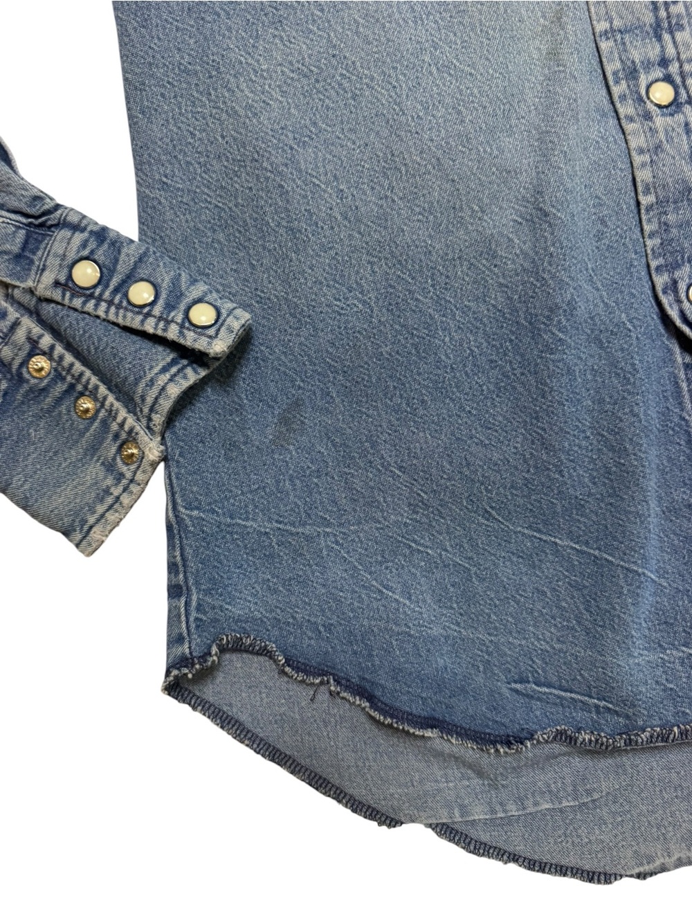 Vintage Wrangler Pearl Snap Denim Western Rancher Shirt Size S? - Picture 4 of 8